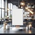 Stand Mock up empty blank white Menu frame tent card blurred background, mock up Royalty Free Stock Photo
