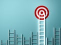 Longest light ladder glowing and aiming high to goal target among other short ladders on green Royalty Free Stock Photo