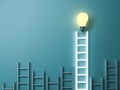 Stand out from the crowd and different creative idea concepts Longest light ladder glowing with bright idea bulb