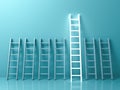 The longest light ladder glowing among other short ladders on light green pastel color background