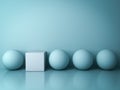 Stand out from the crowd and different creative idea concepts , One white square box standing among green spheres Royalty Free Stock Photo