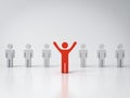 Stand out from the crowd and Leadership concepts One red man standing with arms wide open in front of other people on white backgr Royalty Free Stock Photo