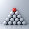 Stand out from the crowd and Leadership creative idea concepts One red sphere standing on top of the other white spheres