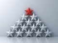 Stand out from the crowd and Leadership creative idea concepts One red star standing on top of other white stars on white Royalty Free Stock Photo