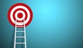 Longest white ladder and aiming high to goal target with copy space Royalty Free Stock Photo