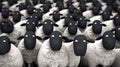 Stand Out from the Herd: A Black Sheep Surrounded by White Sheep. Royalty Free Stock Photo