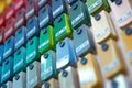 Stand of paint samples choosing color Royalty Free Stock Photo