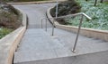 Stand in the park made of concrete with a handle made of shiny, stainless steel metal pipes. lower railing is a protection against Royalty Free Stock Photo