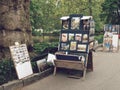 Stand with pictures and copies in Karlovy Vary (Karlsbad or Carlsbad), Czech Republic (EU)