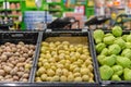 Stand of potatoes and chayote in a supermarket Royalty Free Stock Photo
