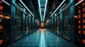 Stand with server hardware and lighting in the server room motion blur Royalty Free Stock Photo