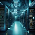 Stand with server hardware and lighting in the server room motion blur Royalty Free Stock Photo