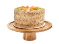 Stand with tasty carrot cake isolated Royalty Free Stock Photo