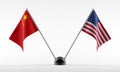 Stand with two national flags. Flags of China and the USA. Isolated on a white background. 3d rendering illustration Royalty Free Stock Photo