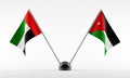 Stand with two national flags. Flags of United Arab Emirates and Jordan. Isolated on a white background. 3d render