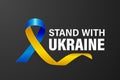 Stand with Ukraine. Anti War Call with the Smbol of Peace with Blue and Yellow Silk Ribbon. Ukranian Flag Colors