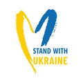 Stand with Ukraine. Vector ukrainian flag with heart and phrase