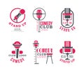 Stand Up Club Show Logo Design with Microphone and Text Vector Set Royalty Free Stock Photo