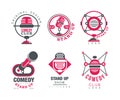 Stand Up Club Show Logo Design with Microphone and Text Vector Set Royalty Free Stock Photo