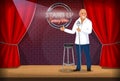 Stand-up comedian performing gig on stage illustration