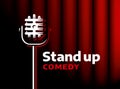 Stand up comedy event Emblem design. Retro style vector illustration microphone and text.