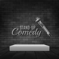 Stand up comedy event poster. Vector microphone illustration. Concert comedy show with stage Royalty Free Stock Photo