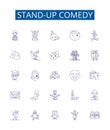 Stand-up comedy line icons signs set. Design collection of Humor, Jokes, Comedians, Spoofs, Punchlines, Laughing