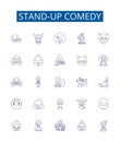 Stand-up comedy line icons signs set. Design collection of Humor, Jokes, Comedians, Spoofs, Punchlines, Laughing