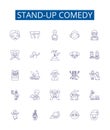 Stand-up comedy line icons signs set. Design collection of Humor, Jokes, Comedians, Spoofs, Punchlines, Laughing