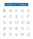 Stand-up comedy line icons signs set. Design collection of Humor, Jokes, Comedians, Spoofs, Punchlines, Laughing