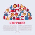 Stand up comedy show concept in half circle Royalty Free Stock Photo