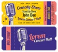 Stand up comedy show entrance vector tickets template Royalty Free Stock Photo