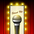 Stand up comedy show - microphone and retro theater marquee over drop-curtain Royalty Free Stock Photo