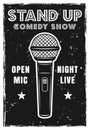 Stand up comedy show poster in black and white style. Vector illustration with grunge textures and text on separate Royalty Free Stock Photo