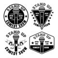 Stand up comedy show set of vector emblems, badges, labels, stamps or logos in vintage monochrome style isolated on Royalty Free Stock Photo