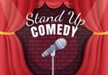 Stand Up Comedy Show Theater Scene with Red Curtains and Open Microphone to Comedian Performing on Stage in Flat Illustration Royalty Free Stock Photo