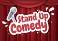 Stand Up Comedy Show Theater Scene with Red Curtains and Open Microphone to Comedian Performing on Stage in Flat Illustration Royalty Free Stock Photo