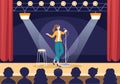 Stand Up Comedy Show Theater Scene with Red Curtains and Open Microphone to Comedian Performing on Stage in Flat Illustration Royalty Free Stock Photo