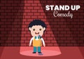 Stand Up Comedy Show Theater Scene with Red Curtains and Open Microphone to Comedian Performing on Stage in Flat Illustration Royalty Free Stock Photo