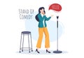 Stand Up Comedy Show Theater Scene with Red Curtains and Open Microphone to Comedian Performing on Stage in Flat Illustration Royalty Free Stock Photo