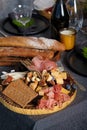 Stand-up meal with tasty food on a tablecloth Royalty Free Stock Photo