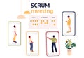 Stand-up meeting vector illustration. Scrum master with team.