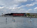 Standup Paddleboarding on the river Thames in London England Royalty Free Stock Photo