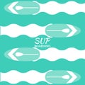 Stand Up Paddle- inflatable board, paddle an water background.  Vector illustration, flat style, background image for banner Royalty Free Stock Photo