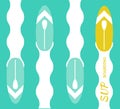 Stand Up Paddle- inflatable board, paddle an water background.  Vector illustration, flat style, background image for banner Royalty Free Stock Photo