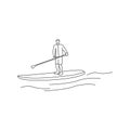 Stand up paddle logo. Silhouette of sup surfer. Trendy types of water activities. Vector icon in flat style. Editable stroke Royalty Free Stock Photo