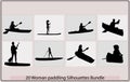 Stand Up paddle silhouette a woman is standing on a boat, Standup paddleboarding,Canoe paddle Silhouette