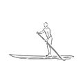 Stand up paddle surfing, boarding. Single female surfer with paddle. Surfrider girl on board. Paddleboarding, SUP