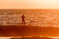 Stand up paddler silhouette at sunset Royalty Free Stock Photo