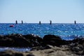 Stand up paddlers on the sea in Sardinia Royalty Free Stock Photo